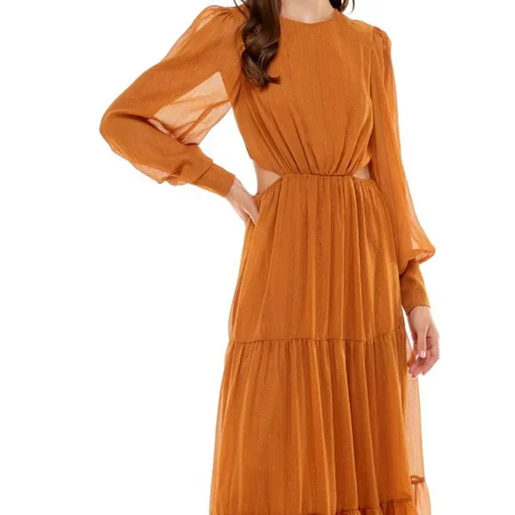 open lace back dress Arlowe Tied Shoulder Tiered Midi Dress Floral Orange